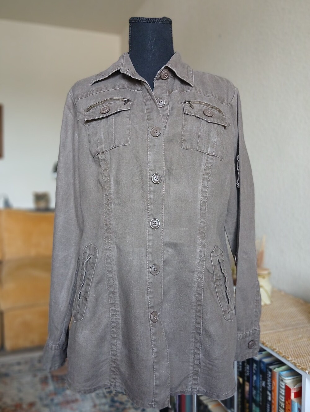 CAbi Neutral Taupe Utility Jacket with Button Front